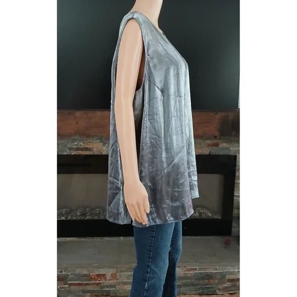 Karen Scott 3X Metallic Gray Shiny Round Neck Sleeveless Lightweight Blouse Top - Picture 4 of 7